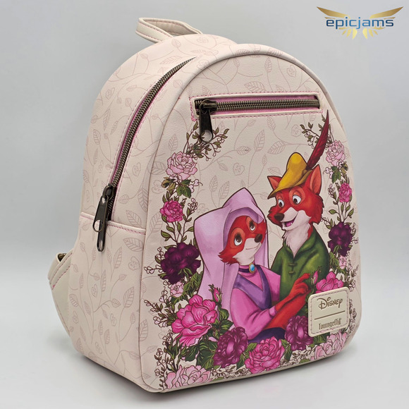 Loungefly Disney Robin Hood & Maid Marian Floral Love Mini Backpack Bag New - Picture 2 of 5